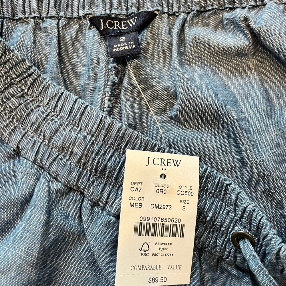 J. Crew Factory Chambray wide-leg drawstring pant Flowy loose cotton size 2 - Picture 11 of 13